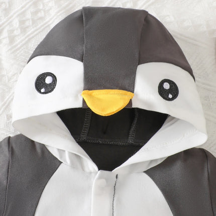 IURNXB Infant Cartoon Penguin Hooded Romper Short Sleeve Baby Boy Girl Onesie Cute Newborn Outfit Summer 1-18M