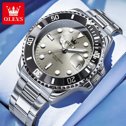 OLEVS Luxury Sport Man Watch Military Waterproof Luminous Date Week Men Watch Stainless Steel Quartz Men's Watches Male Clock