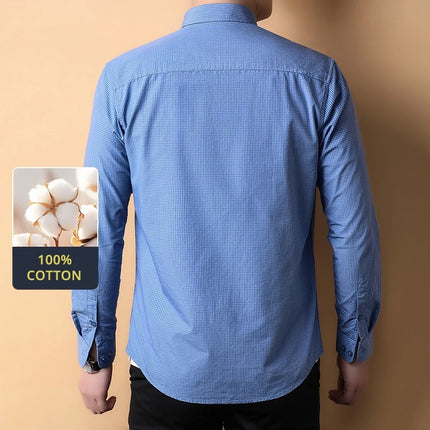 Top Grade 100% Cotton Anti-wrinkle New Fashion Breathable Checkered 2025 Men Shirt Brand Plaid Slim Fit Long Sleeve Casual Tops