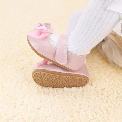 Casual Cute Rhinestone Bowknot Decor Mary Jane Shoes For Baby Girls, Lightweight Non-slip Walking Shoes For Spring And Autumn