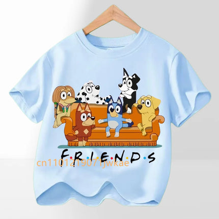 Hot Bluey Themed Kids T-Shirt Boys Girls 2026 Summer Cartoon Printing Graphic Baby Outdoors Short Sleeve Tee Daily Wear Top
