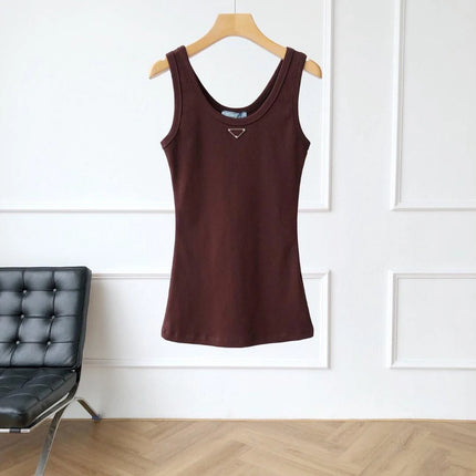 2025 Summer New Women's Simple and Versatile Slim Fit Sleeveless Vest Solid Color Sports Top