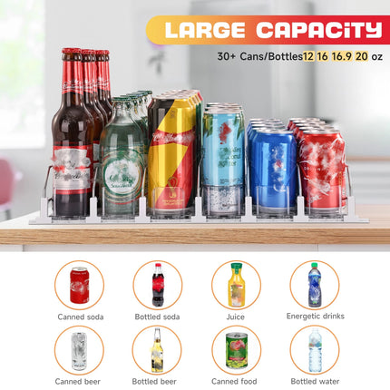 Drink Organizer for Fridge-White Automatic Pusher 6 Rows Glide Soda Dispenser for Fridge-Holds up to 30 Cans