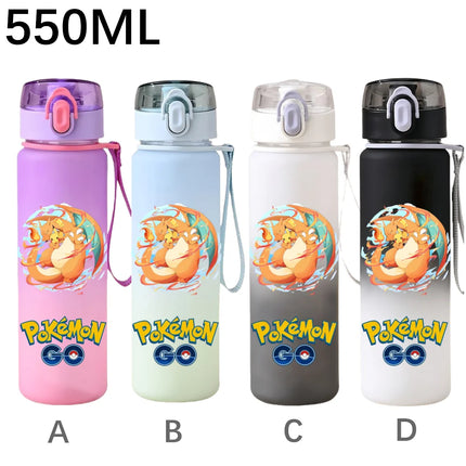 550ML Pokemon Sports Water Bottle Pikachu Mewtwo Gengar Eevee Portable Cartoon Drinking Cup Outdoor Hiking Gym Fitness Jugs