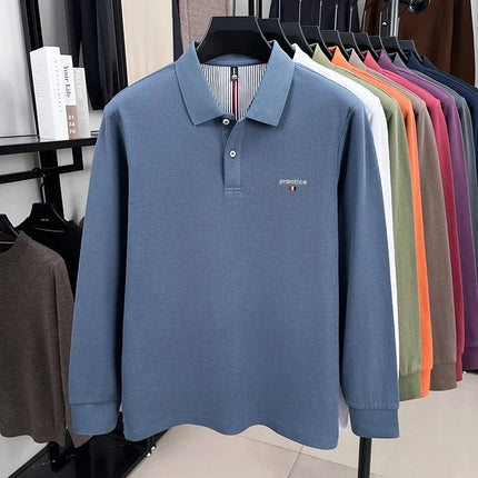 100% pure cotton high-end brand men's long-sleeved polo shirt, autumn fashion hot-selling embroidered golf business T-shirt
