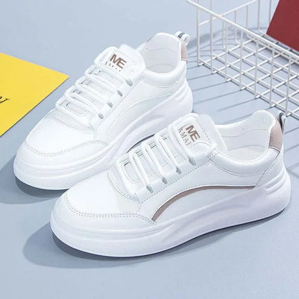 Korean Style round Toe Laced Casual Student Shoes Color Block Women's Spring Autumn New White Sneakers Comfortable Rubber Sole