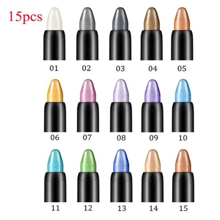 15 Colors Pearlescent Eyeshadow Pencil Waterproof Long Lasting Glitter Shimmer Eye Shadow Pen Eyeliner Stick Eyes Makeup Tools