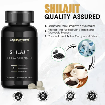 Shilajit Capsule 100% Pure Non-GMo Supports Reproductive Health Natural Energizer