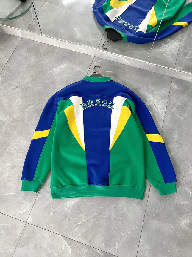 2026 New Arrival Women Y2K Retro Brazil Soccer Sweatshirt Color Block Lapel Polo Collar Oversized Sporty Top