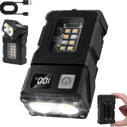 Multifunctional Mini  Flashlight with Clip, Rechargeable Rotating Magnetic Work Light,Portable Hands Free Light for EDC Outdoors