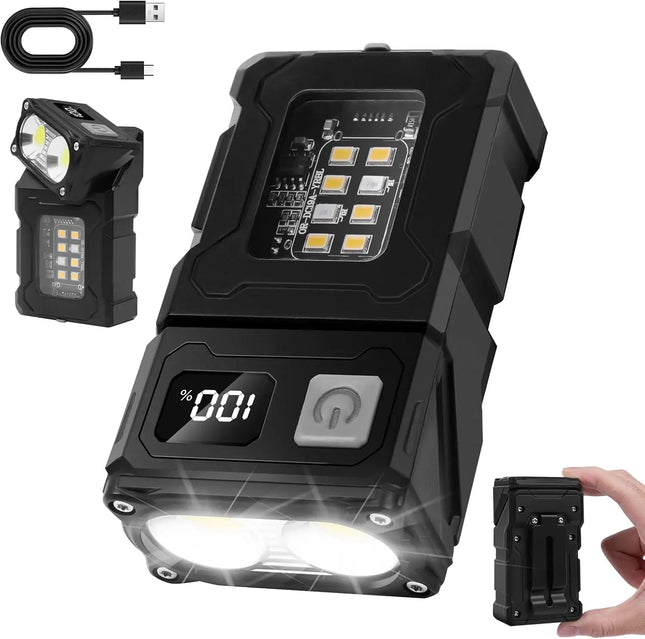 Multifunctional Mini Flashlight with Clip, Rechargeable Rotating Magnetic Work Light, Portable Hands-Free Light for EDC Outdoors