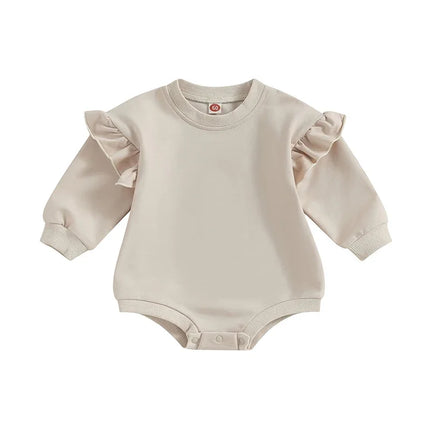Baby Sweatshirt Romper Ruffle Long Sleeve Round Neck Solid Color Bodysuit Infant Fall Outfit