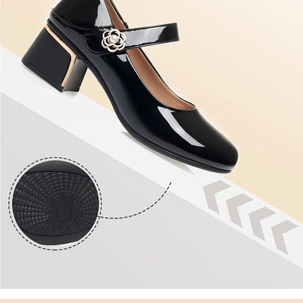 Women's Leather Shoes New Style Dancing Shoes Leongyue Mother Shoes Soft Sole Thick Heel Women's Shoes One-Button Single Shoes