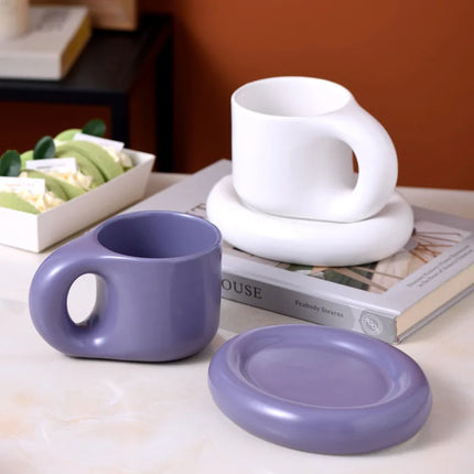 Creative Nordic minimalist ceramic coffee cup and plate set, niche high-end business ceramic mugs, drinking cups