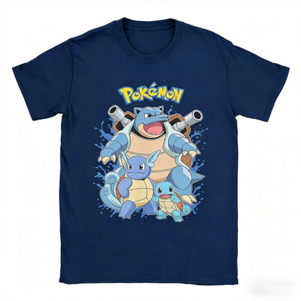 2026 Hot Sale Pokemon Blastoise Evolution T-shirt Squirtle Wartortle Blastoise Print Anime Tee Men Women Short Sleeve Summer Top