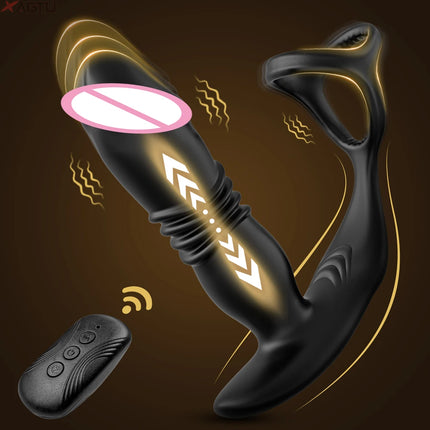 Wireless Remote Control Male Thrusting Prostate Massager 3 Moto Anal Plug Dildo Butt Plug Sex Toys for Men Telescopic Cock Ring