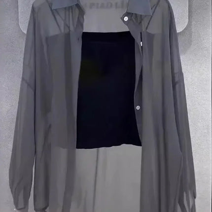 Plus Size Women’s Shirts 2025 Summer Breathable and Sun-Proof Ice Silk with Button Thin Loose Sheer Chiffon Blouses Long Sleeve