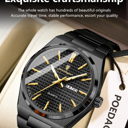 POEDAGAR Luxury Fashion Men's Wristwatch Waterproof Luminous Date Week Man Clock Stainless Steel Quartz Business Watches For Men