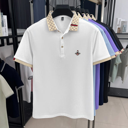 Personality Letter Jacquard Lapel Short Sleeve T-Shirt Men's High-End Brand Little Bee Embroidery Fashion Trend Summer Polo Shirt