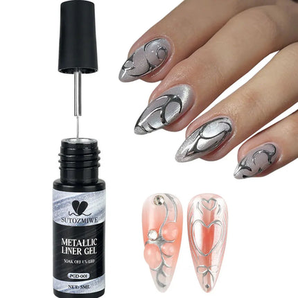 5ml Metallic Gold Silver Nail Liner Polish Mirror Chrome Effect Painting Nail Gel Polish 3D French Soak Off UV/LED Striper Gel @