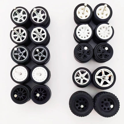 10 Sets 11/12/13/14/17mm 1/64 Alloy Car Wheels Rubber Tires W Axle for HW/Matchbox/Domeka/Evo 1:64 Car Model SUV Off Road Truck