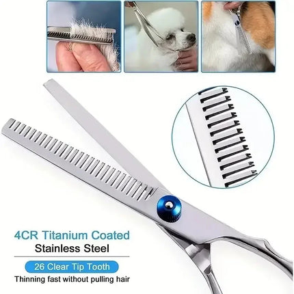 Professional Pet Grooming Scissors Set Stainless Steel Straight Curved Thinning Shears with Comb and Case for Dogs Cats