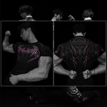 Dark Dragon Slayer Men's 2026 Summer New Fitness Clothes Speed Drying Running Printed Compression Clothes Sports T-shirt