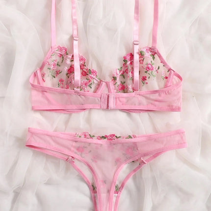 Women Sexy Lace Lingerie Fashion Wire Free Sexy Underwear Set For Women Embroidery Perspective Sexy Lingerie For Women Sleepwear