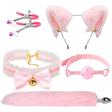 Cute Fox Tail Anal Plug Bow-Knot Soft Cat Ears Headbands Collar Erotic Cosplay Couples Accessories SM Sex Toys for Female Male