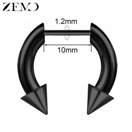 ZEMO 1 Piece 16G Horn Nose Ring Stainless Steel Threadless Septum Ring Spike Ox Horn Ear Helix Nostril Piercing Jewelry 8MM/10MM