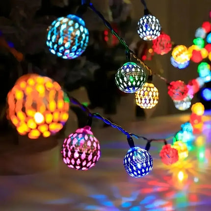 Solar Moroccan Ball String Lights 50/30/20 LED Detachable Solar Outdoor Decor Lights for Wedding Parties & Home Button Control