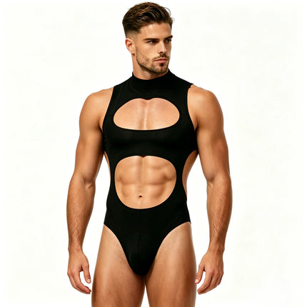 Men's Hollow Out Leotard Bodysuit Sleeveless Jumpsuit Sexy Stretch Tight One-piece Clubwear One Piece Lingerie