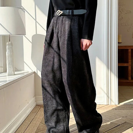 Nerazzurri Spring Autumn Long Velvet Wide Leg Pants for Men High Waist Loose Casual Flowy Soft Luxury Menswear Clothing 2026