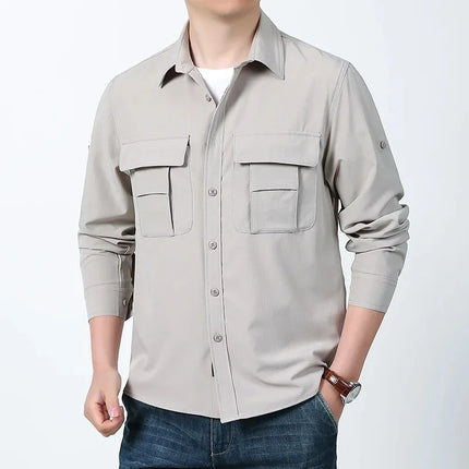 Men's Casual Shirt High Elastic Slim Fit Solid Color Spring Business Fashion Versatile Workwear Cross-Border Pure Color