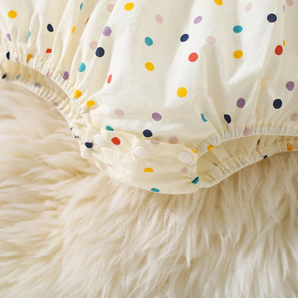 Baby Jumpsuit For 3 To 18 Months Flower Embroidered Colorful Polka Dots Printed Bodysuit