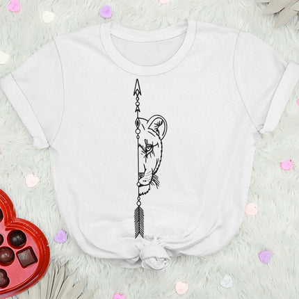 Couple Vintage Lion Print Casual T-shirts Short Sleeve Round Neck Women Men Streetwear Lover Matching Clothing