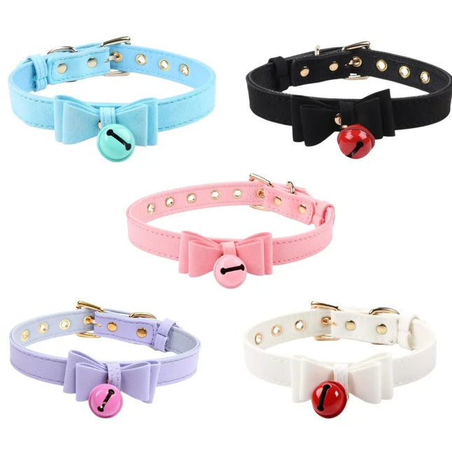 Handmade Sexy Cute Rivet Alternative Metal PU Leather Collar Bell Choker Slave Costume BDSM Bondage Necklace Neckband Sex Toys
