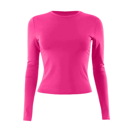 Women Fashion Casual Long Sleeve T-Shirt Lady Minimalist Style Solid Color Round Neck Top Female Casual Skinny Daily Clothes