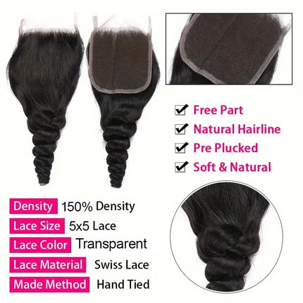 5x5 Transparent HD Lace Closure Loose Wave Human Hair Closure 22 Inch Invisible Ultra-thin 5x5 Lace Closure Brazilian Raw Virgin