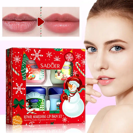 [SADPER] Christmas Gift Box Lip Balm Durable Moisturizer, Christmas Women's Gift Nourishing Lipstick 4PCS/box Lip Makeup Set