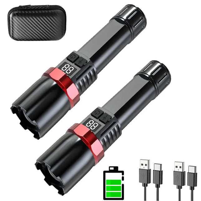 Portable Powerful LED Flashlight Type-C Rechargeable High Power Zoomable Waterproof Portable for Camping Hiking Outdoor Survival