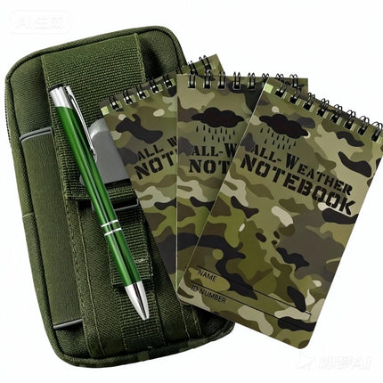 5pcs Waterproof Notebook and Pen Set with Pocket Tactical Notebooks,  1 Metal Pen and a Fabric Case for Outdoor Activities