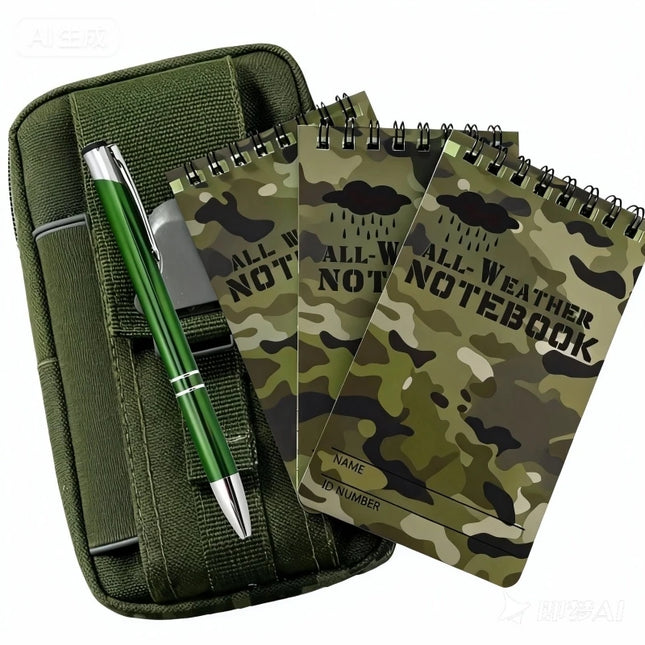 5pcs Waterproof Notebook and Pen Set with Pocket Tactical Notebooks,  1 Metal Pen and a Fabric Case for Outdoor Activities