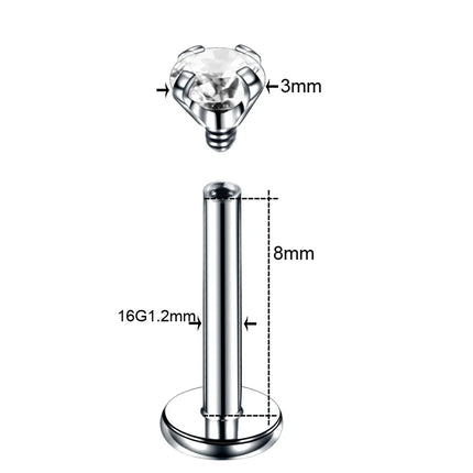 16G 14G Zircon Labret Piercings Lip Stud Rings Stainless Steel Ear Tragus Cartilage Helix Piercing Conch Rook Lobe Stud Earrings