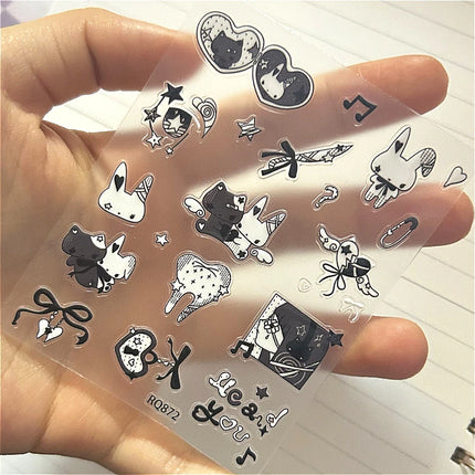 2Pc Cute Black White Rabbit Decoration Stickers for DIY Scrapbooking Journal Phone Materials Sticker