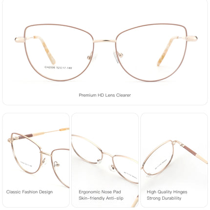 ZENOTTIC M Size Fashion Cat Eye Metal Prescription Glasses Woman Butterfly Optical Eyeglasses