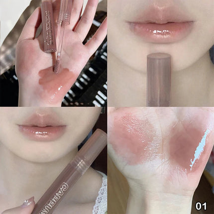 Cappuvini Punk Dark Brown Mirror Water Lip Gloss Waterproof Long-Lasting Liquid Lipstick Tint Red Glaze Transparent Glass