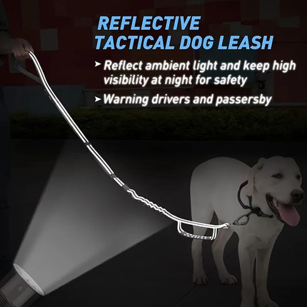 Tactical Dog Leash Heavy Duty for Medium Large Dogs Strong Bungee No Pull Dog Leash with Padded Double Handle and Car Seatbelt