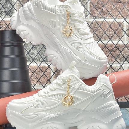 Women's four seasons fashion casual non-slip platform booster sports shoes women's high water platform pure white high heels