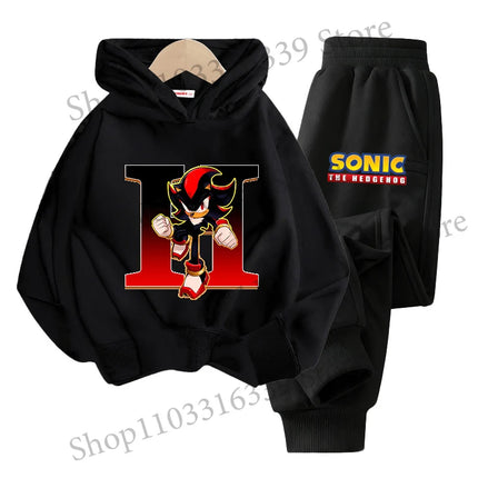 Sonics Hooded Sweatshirt Sets Anime Long Sleeves Pants Suit Boy Cartoon Hoodie Pants Set Kids Sports Tops Spring Autumn Clothes